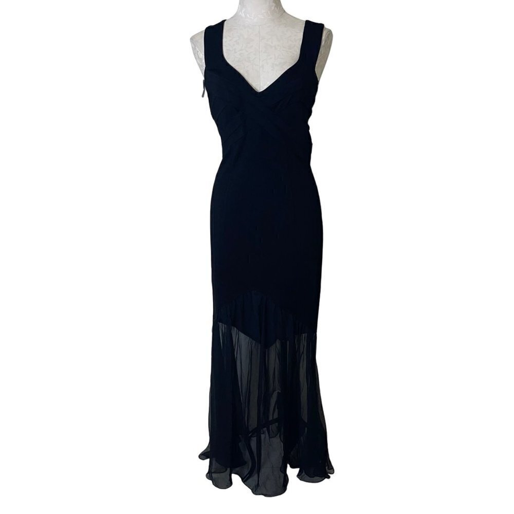 Tadashi Vintage 1990s Womens Dress Size Large Black Chiffon Form Fitting New